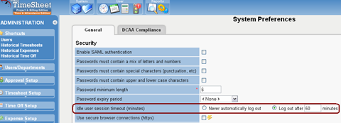 Idle User Session Timeout