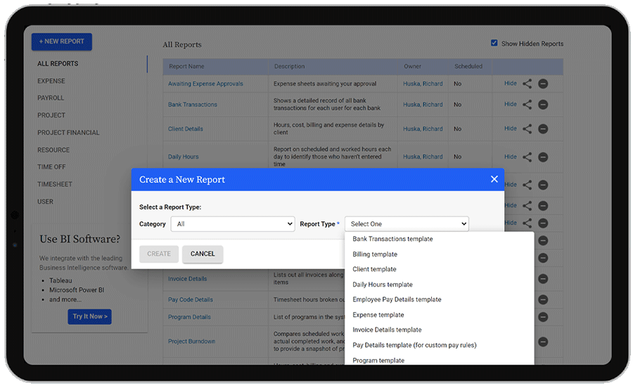 Custom reporting with configurable report templates