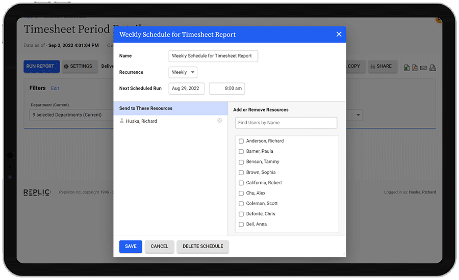 Timesheet reports configuration