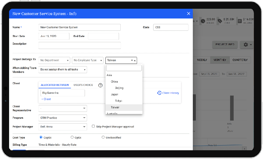 Organizing resources in a project management