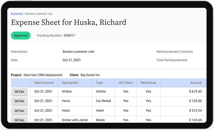 Approved expense sheet