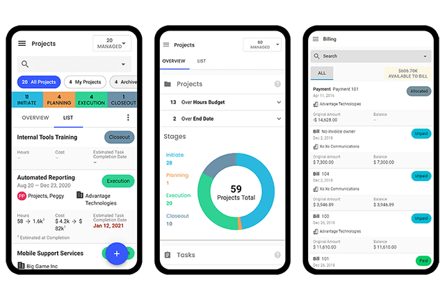 professional services automation app interface