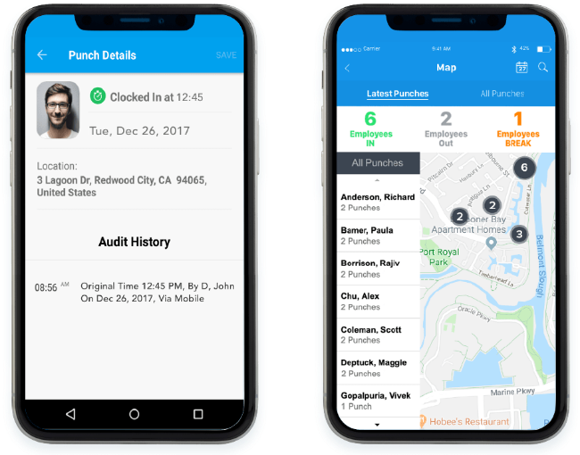 Screenshot of Replicon’s robust and modern mobile application from two mobile devices