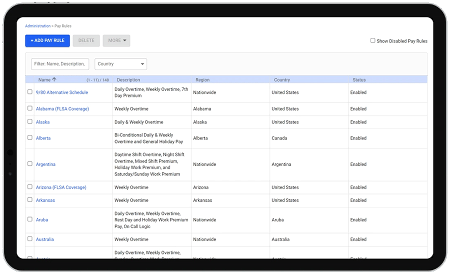 Configure the pay rules with the workforce management software