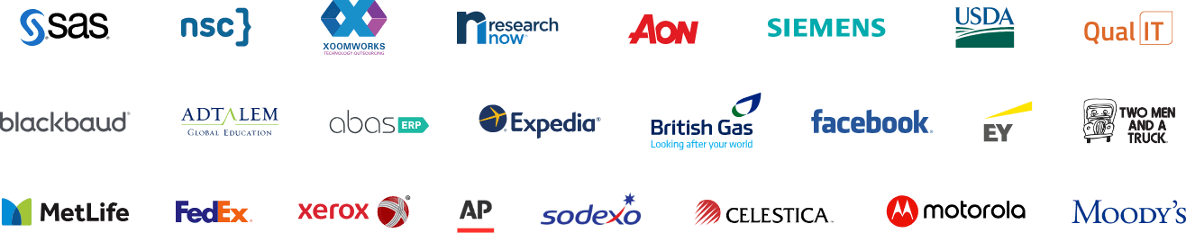Logos of different global businesses that use Replicon software to manage their enterprise time