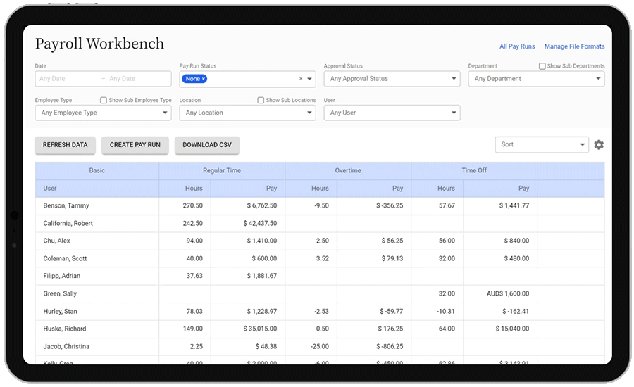 Payroll workbench from Replicon Workforce management software