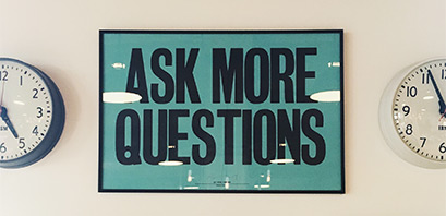Ask more questions text with time clocks around
