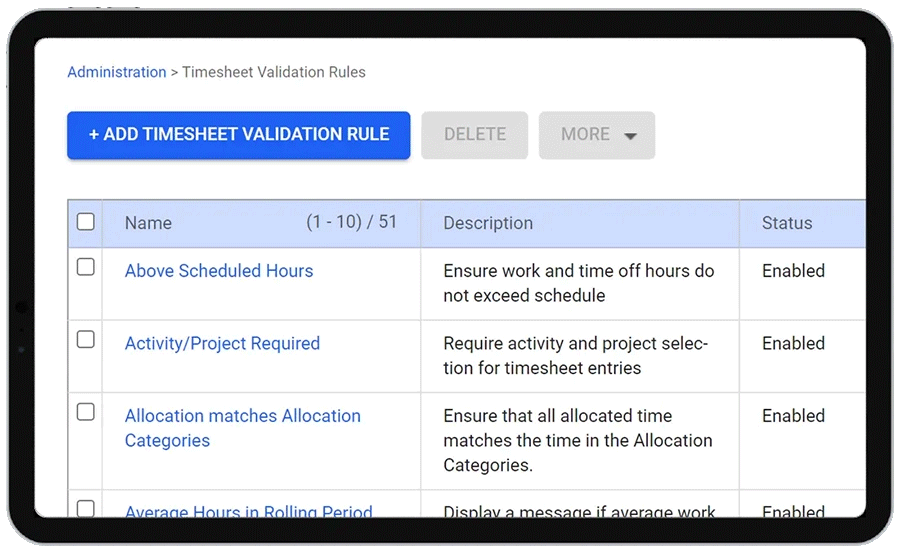 business time entry validation