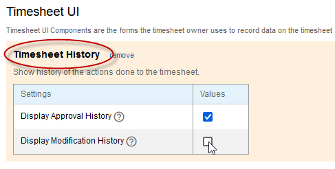 Newly renamed Timesheet History component in timesheet templates