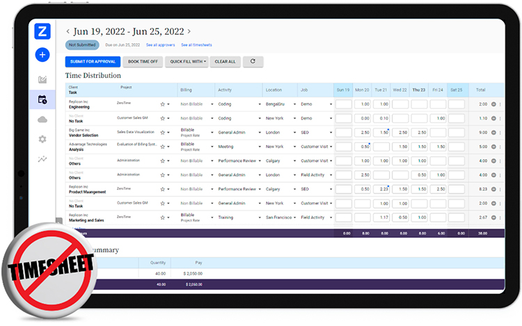 Tracking time of different projects with Replicon’s AI-powered Time and Attendance software