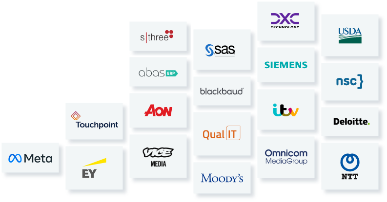 Logos of global businesses and enterprises that leverage unified time-tracking platform