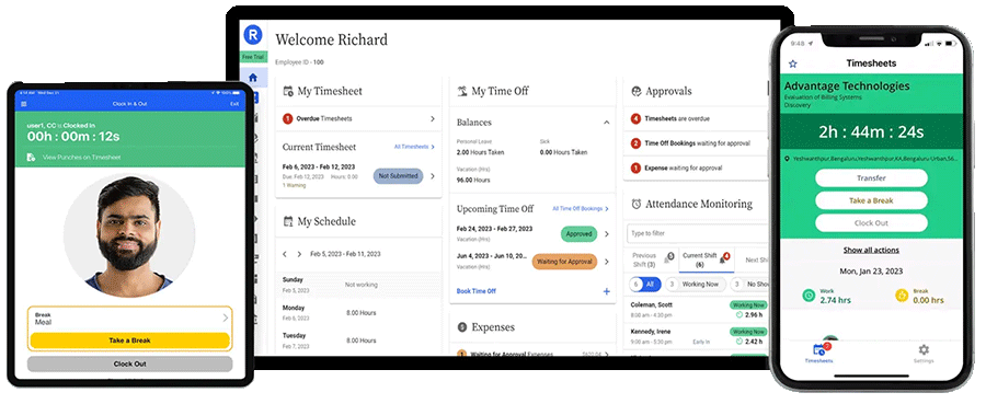 Unified time tracking software dashboard with a single source of truth of attendance, time off, schedules, and approvals