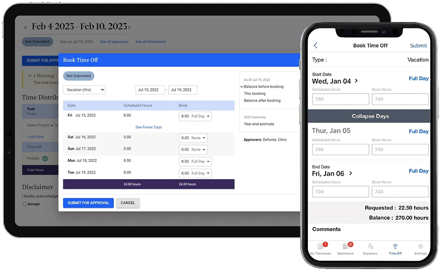 booking time off on web, mobile, and CloudClock