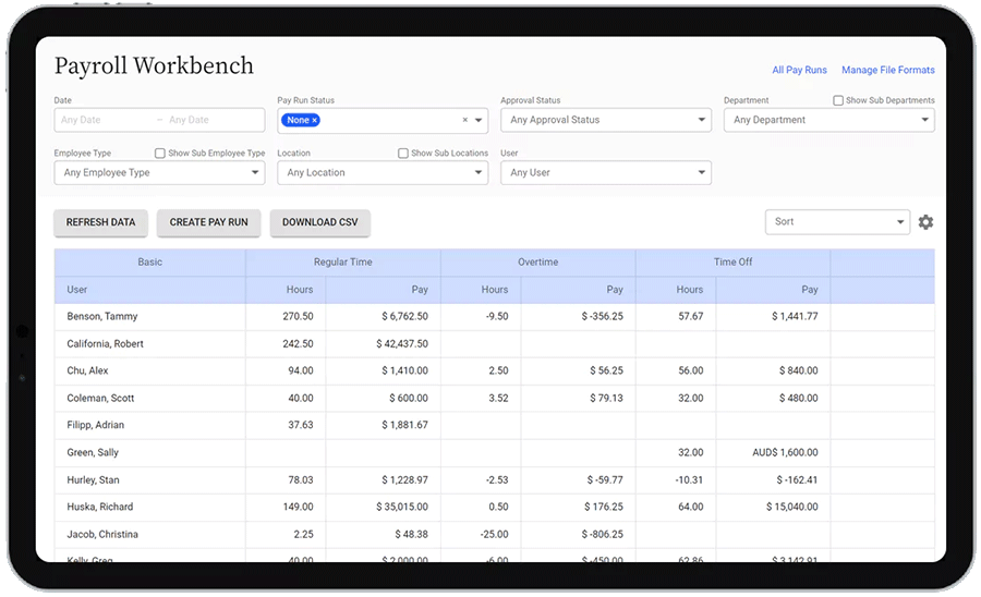 Replicon payroll workbench