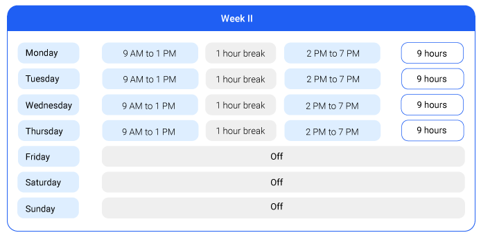 second week of 9/80 schedule