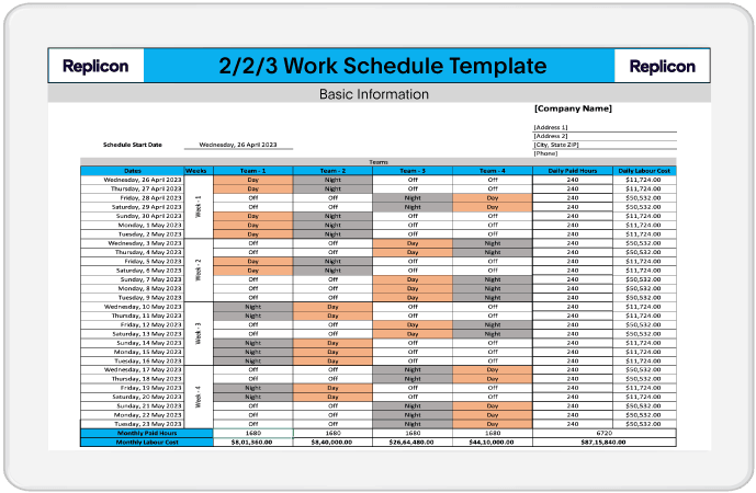 Free Employee Work Schedules 2023