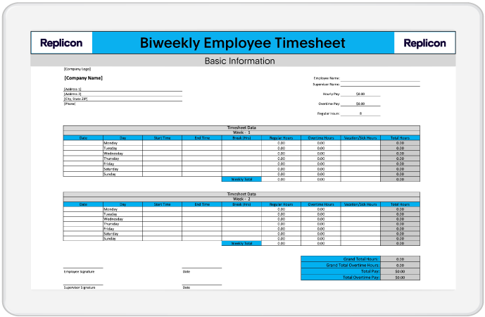 biweekly timesheet template