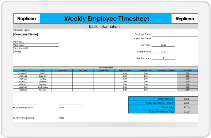 weekly timesheet template