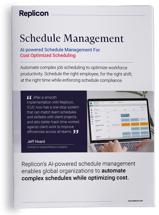 Replicon Schedule Management Datasheet: Cost Optimized Scheduling With AI