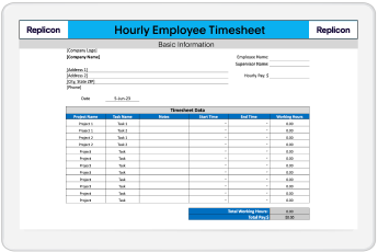 preview of hourly employee timesheet template