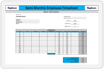 preview of semi-monthly timesheet template