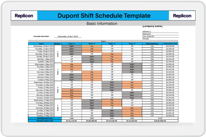 Dupont Shift Schedule Template