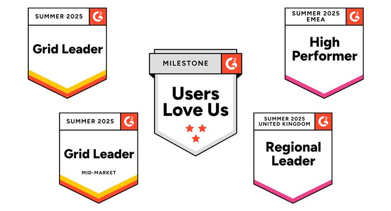 Image showing various badges received by Deltek | Replicon on the G2 website