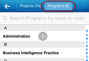 Ability to filter projects by programs in Replicon Mobile iOS
