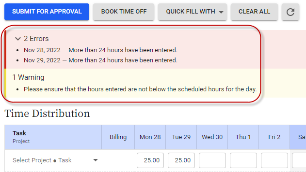 Resolve Timecard Exceptions - Hourly Timecard