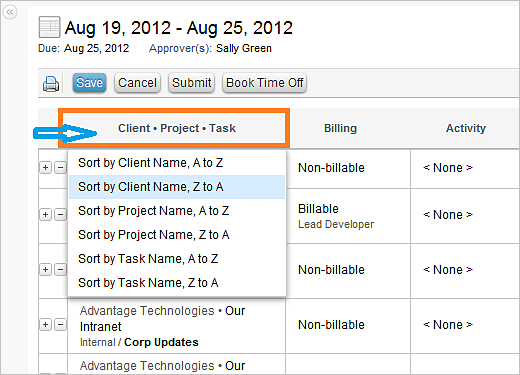how to sort client project task list alphabetically in a standard