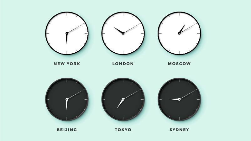 Clocks with different time zones 